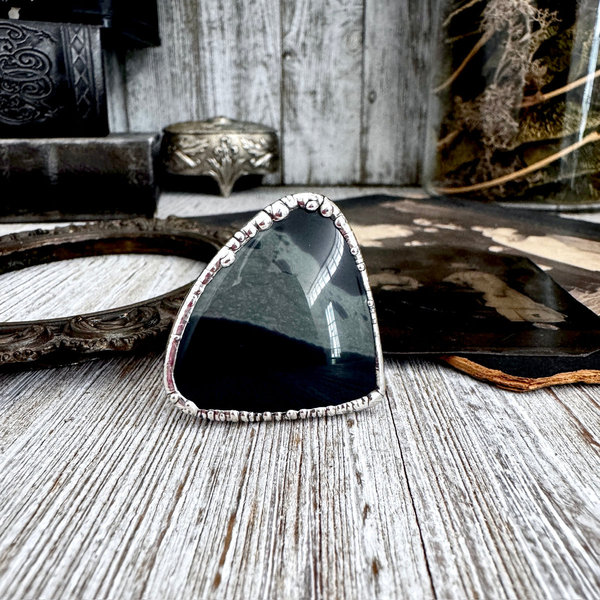 The Colossal Collection - Spiderweb Obsidian Crystal Ring Fine Silver Size 9.5 / Foxlark Collection - One of a Kind FOXLARK
