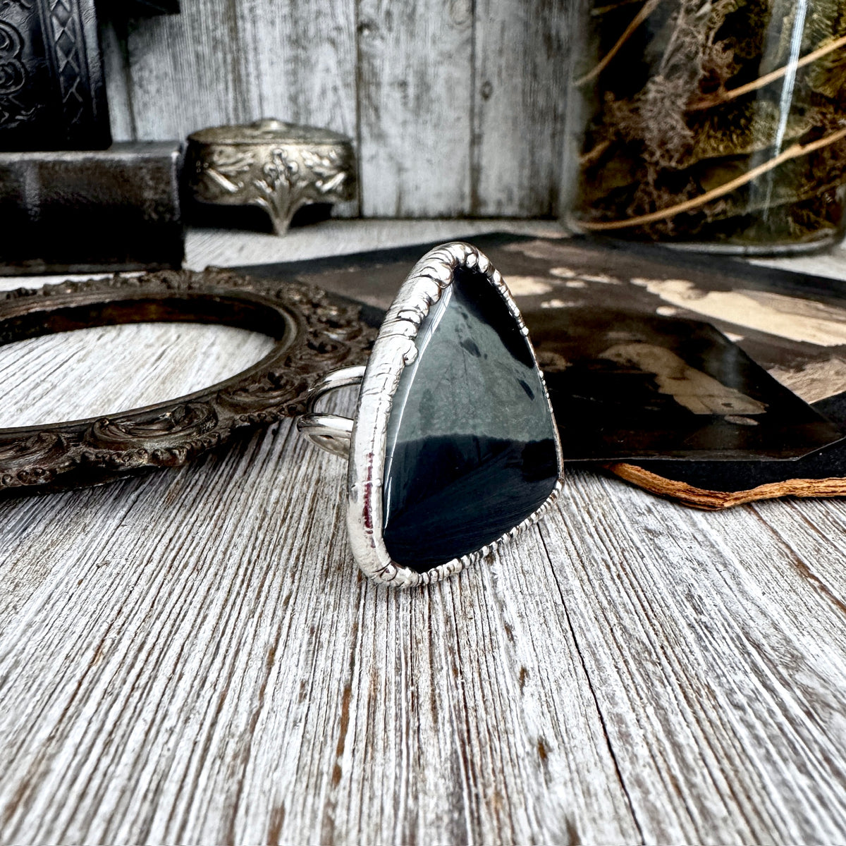 The Colossal Collection - Spiderweb Obsidian Crystal Ring Fine Silver Size 9.5 / Foxlark Collection - One of a Kind FOXLARK