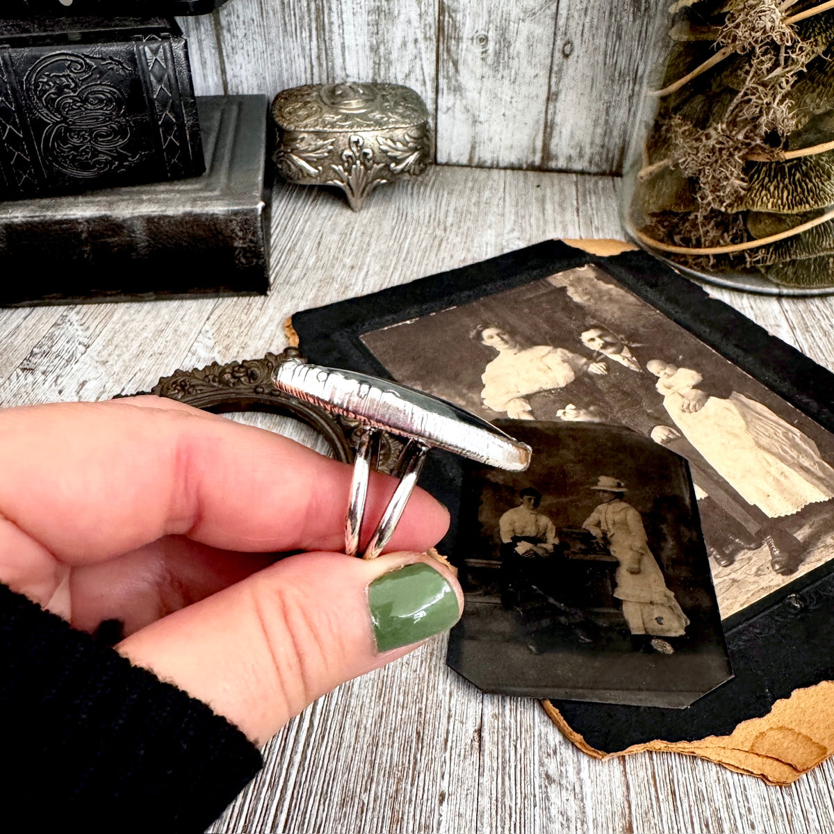 The Colossal Collection - Spiderweb Obsidian Crystal Ring Fine Silver Size 9.5 / Foxlark Collection - One of a Kind FOXLARK