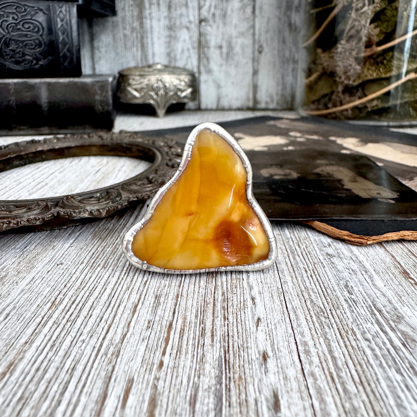 The Colossal Collection - Raw Baltic Amber Crystal Ring Fine Silver Size 8.5 / Foxlark Collection - One of a Kind FOXLARK