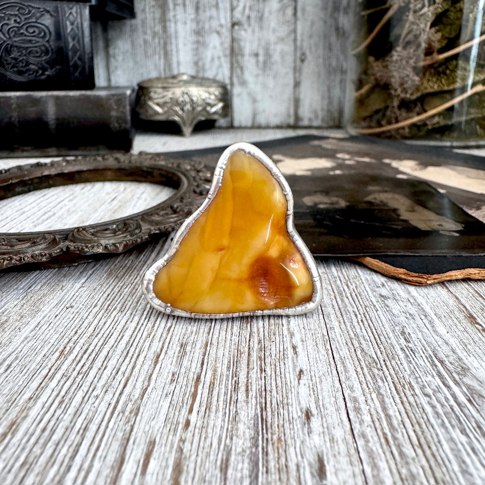 The Colossal Collection - Raw Baltic Amber Crystal Ring Fine Silver Size 8.5 / Foxlark Collection - One of a Kind FOXLARK