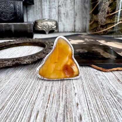 The Colossal Collection - Raw Baltic Amber Crystal Ring Fine Silver Size 8.5 / Foxlark Collection - One of a Kind FOXLARK
