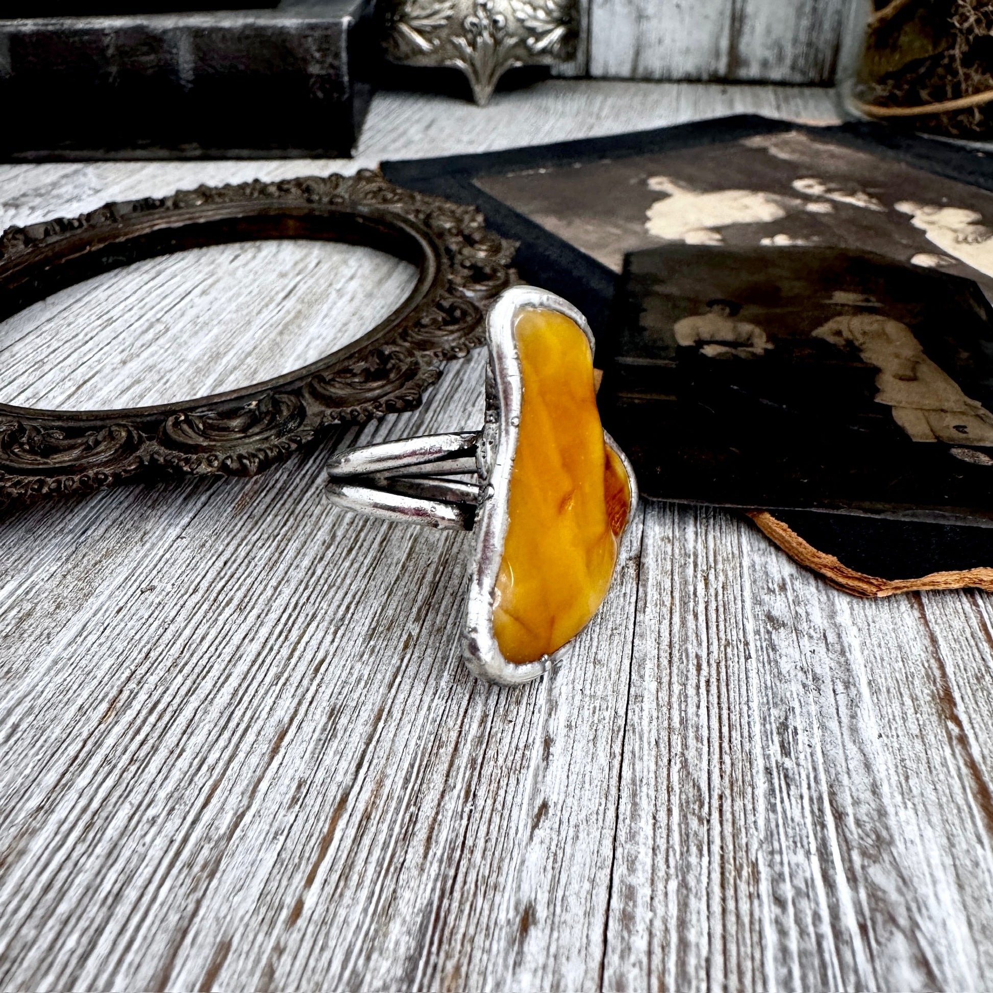 The Colossal Collection - Raw Baltic Amber Crystal Ring Fine Silver Size 8.5 / Foxlark Collection - One of a Kind FOXLARK