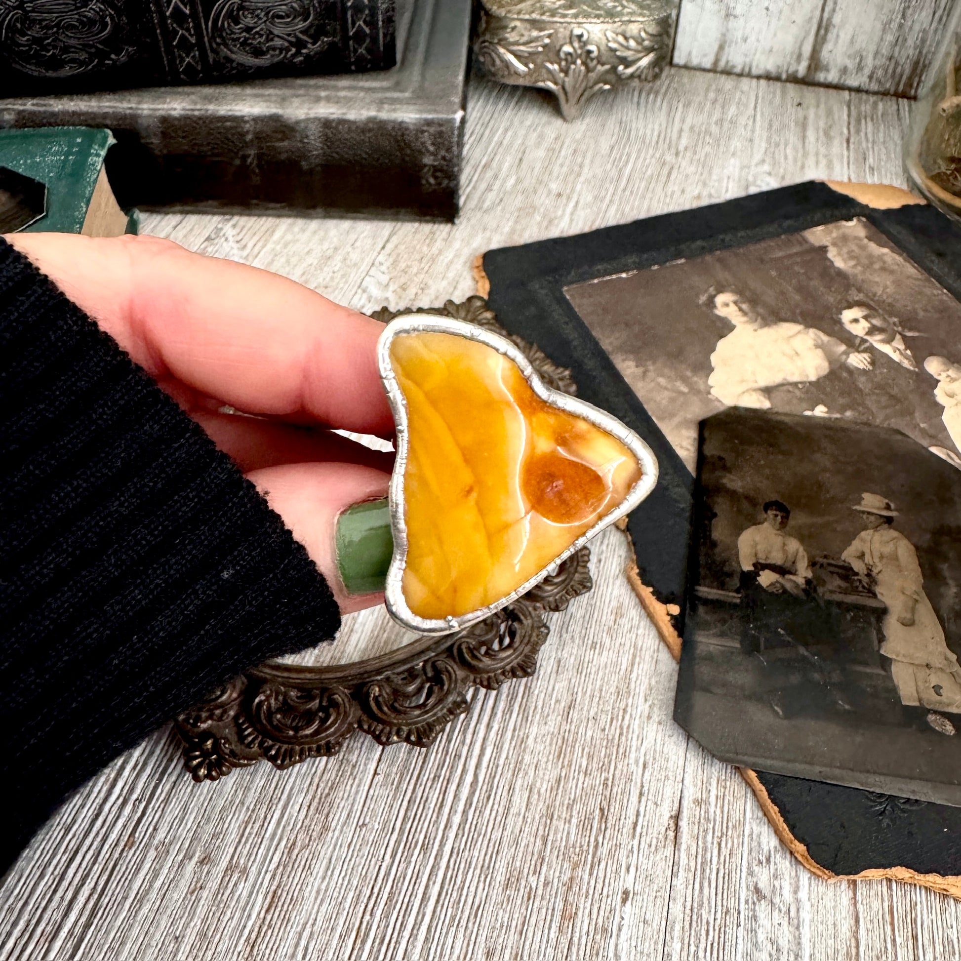 The Colossal Collection - Raw Baltic Amber Crystal Ring Fine Silver Size 8.5 / Foxlark Collection - One of a Kind FOXLARK