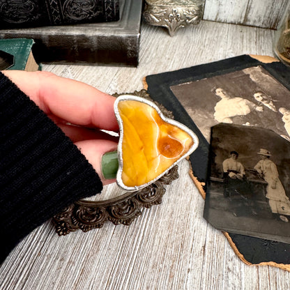 The Colossal Collection - Raw Baltic Amber Crystal Ring Fine Silver Size 8.5 / Foxlark Collection - One of a Kind FOXLARK