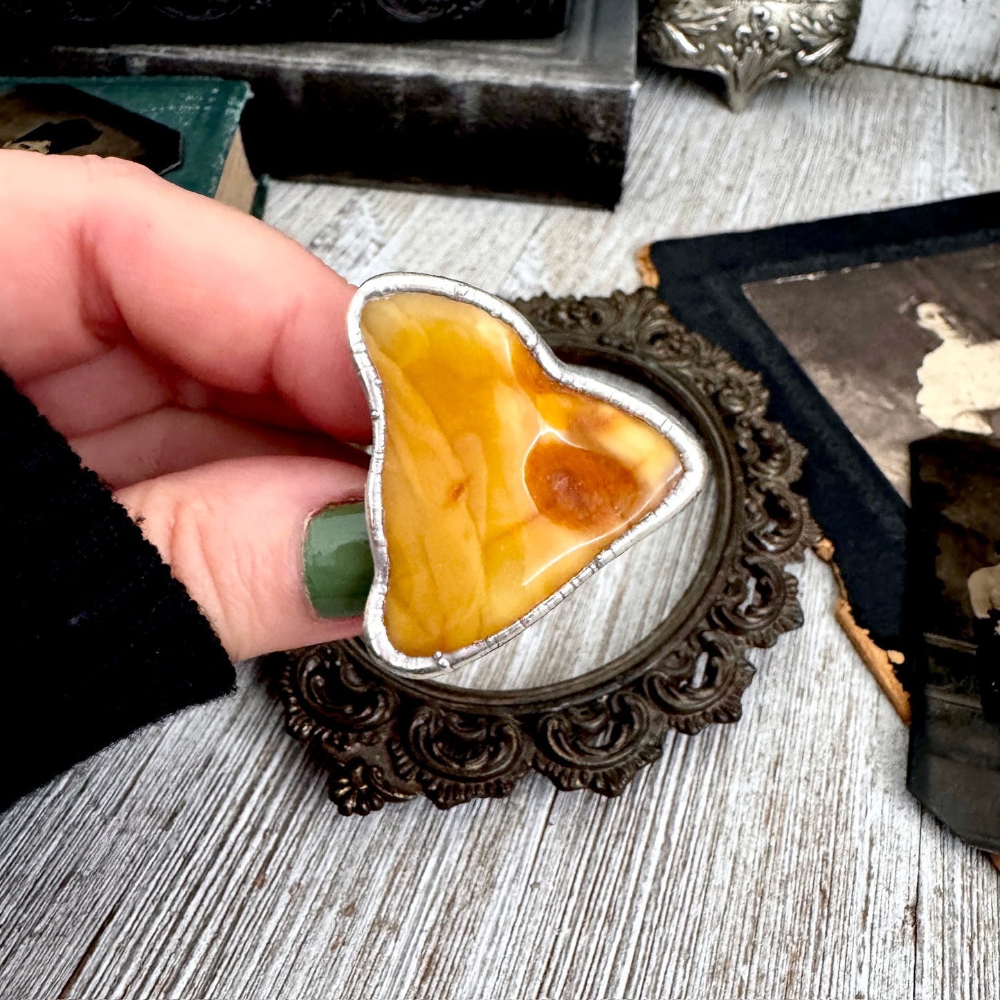 The Colossal Collection - Raw Baltic Amber Crystal Ring Fine Silver Size 8.5 / Foxlark Collection - One of a Kind FOXLARK
