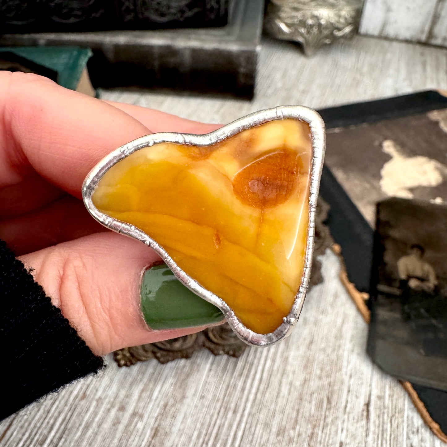 The Colossal Collection - Raw Baltic Amber Crystal Ring Fine Silver Size 8.5 / Foxlark Collection - One of a Kind FOXLARK