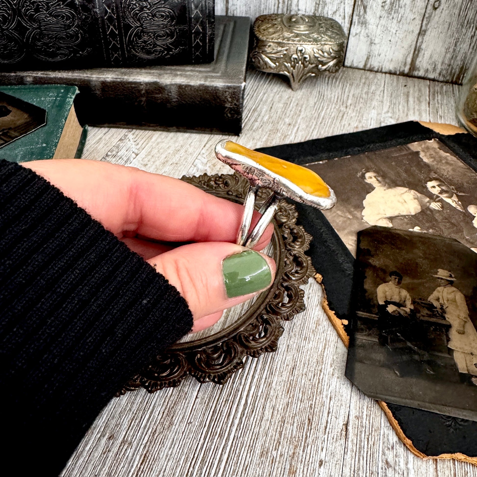 The Colossal Collection - Raw Baltic Amber Crystal Ring Fine Silver Size 8.5 / Foxlark Collection - One of a Kind FOXLARK