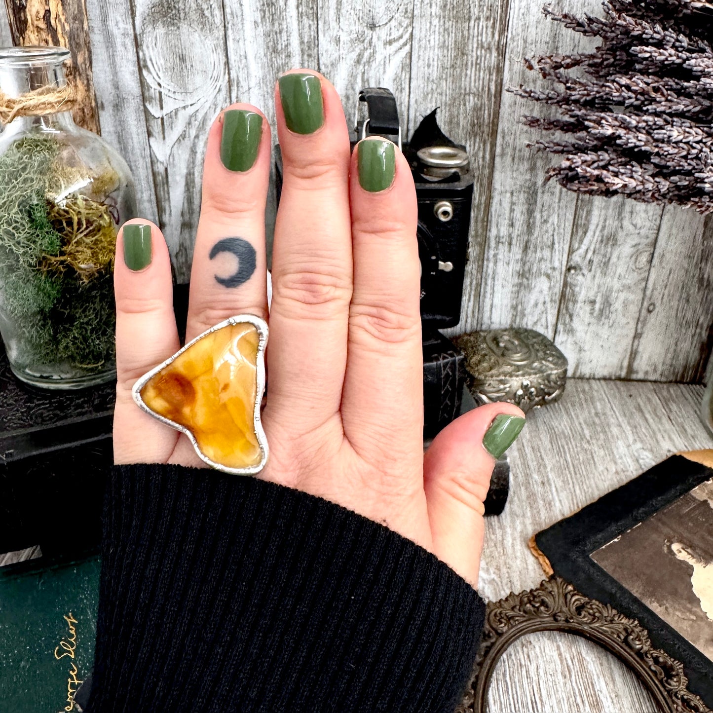 The Colossal Collection - Raw Baltic Amber Crystal Ring Fine Silver Size 8.5 / Foxlark Collection - One of a Kind FOXLARK