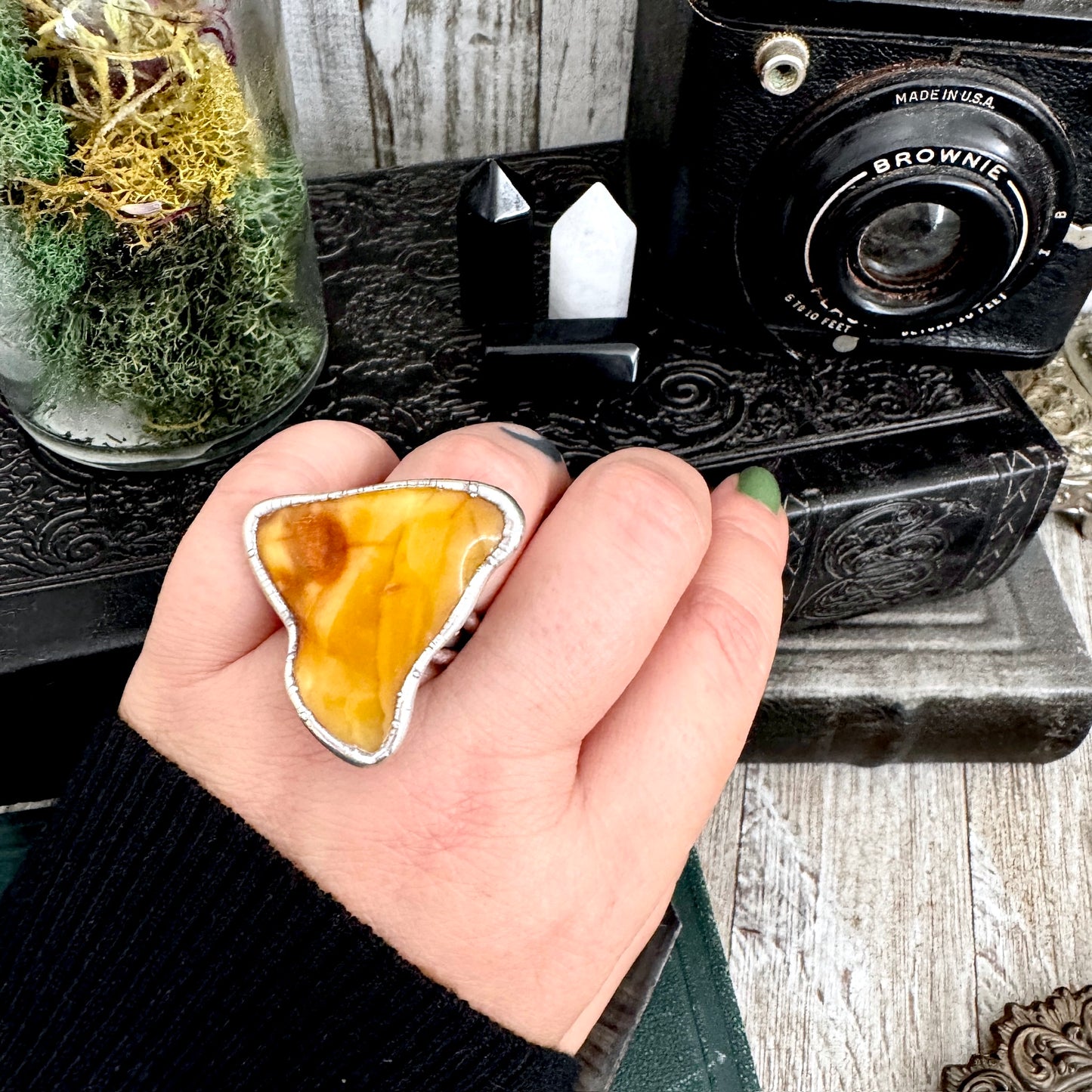 The Colossal Collection - Raw Baltic Amber Crystal Ring Fine Silver Size 8.5 / Foxlark Collection - One of a Kind FOXLARK