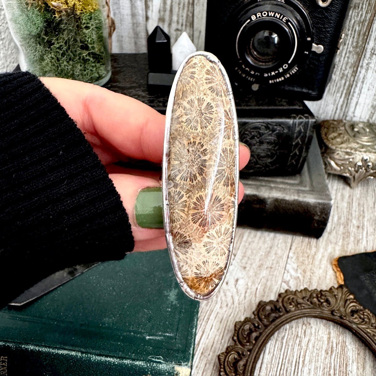 The Colossal Collection - Fossilized Coral Crystal Ring Fine Silver Size 10 / Foxlark Collection - One of a Kind FOXLARK