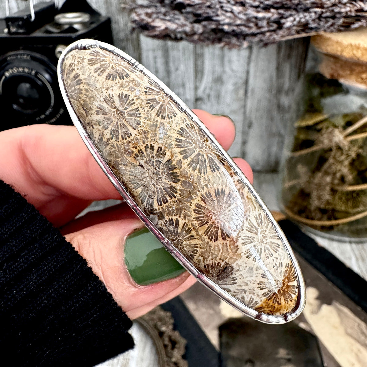 The Colossal Collection - Fossilized Coral Crystal Ring Fine Silver Size 10 / Foxlark Collection - One of a Kind FOXLARK