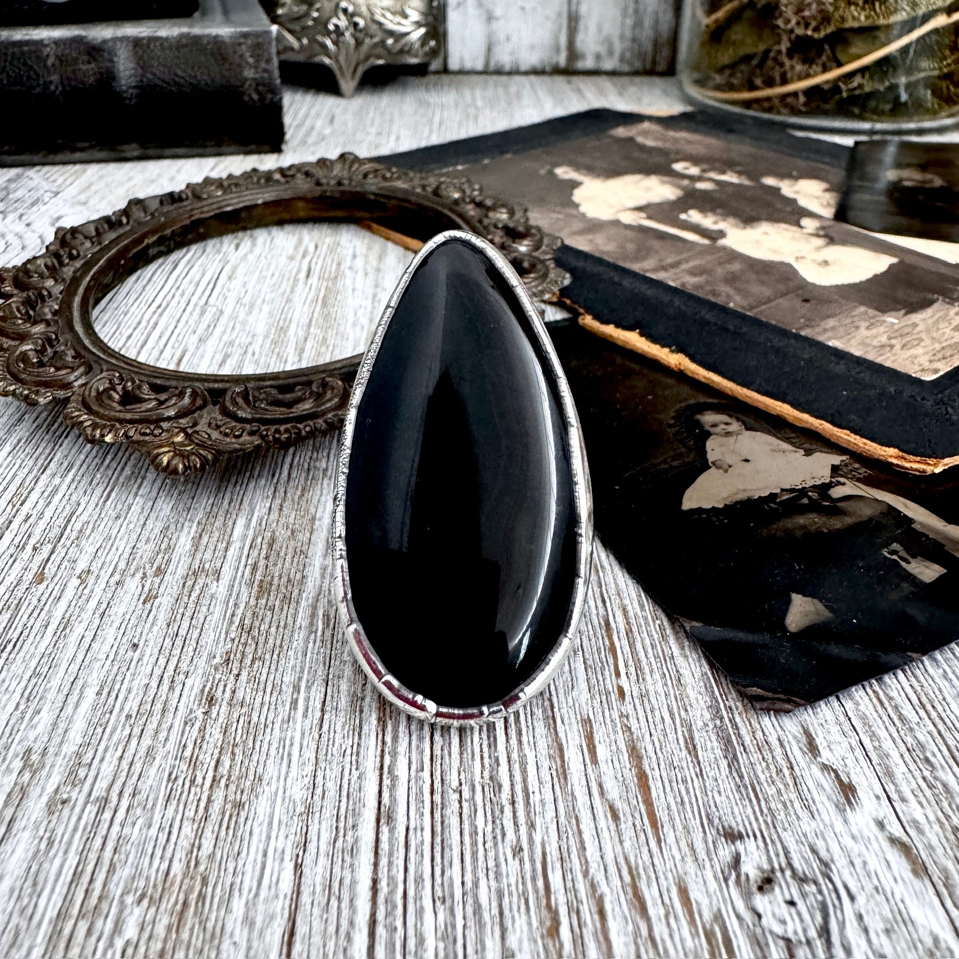 The Colossal Collection - Black Agate Crystal Ring Fine Silver Size 9 / Foxlark Collection - One of a Kind FOXLARK