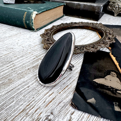 The Colossal Collection - Black Agate Crystal Ring Fine Silver Size 9 / Foxlark Collection - One of a Kind FOXLARK