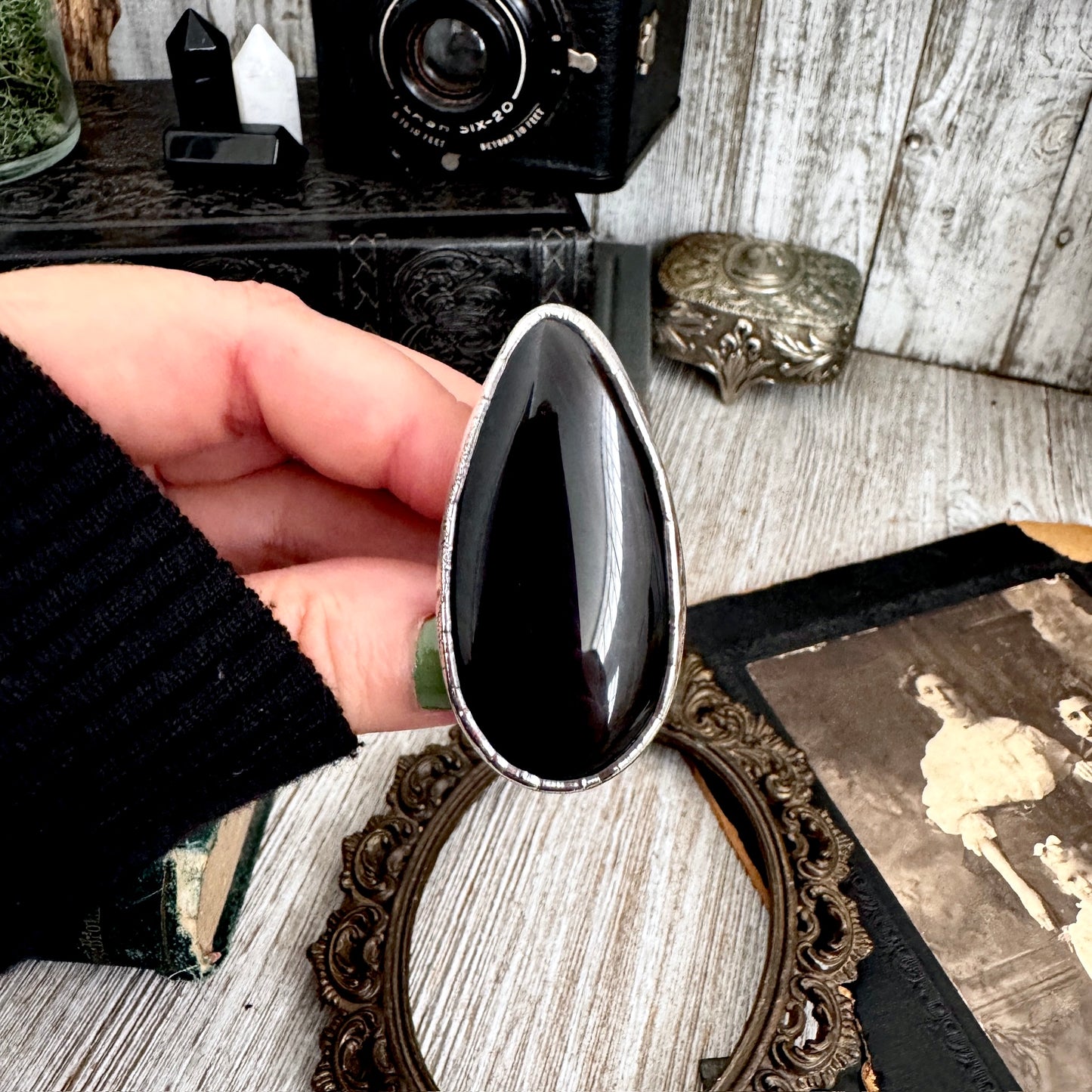 The Colossal Collection - Black Agate Crystal Ring Fine Silver Size 9 / Foxlark Collection - One of a Kind FOXLARK