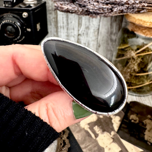 The Colossal Collection - Black Agate Crystal Ring Fine Silver Size 9 / Foxlark Collection - One of a Kind