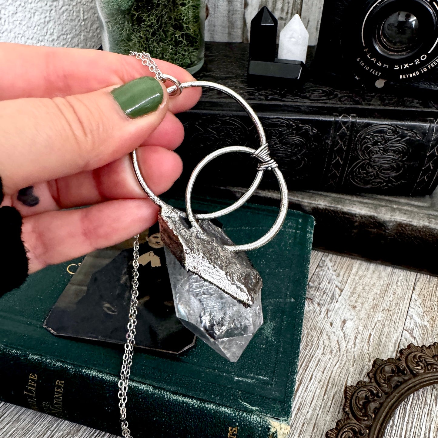 The Colossal Collection - Raw Aqua Aura Quartz Crystal  Necklace in Fine Silver / One of a Kind