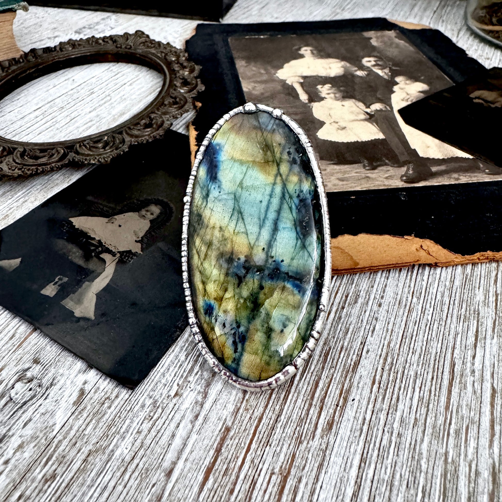 The Colossal Collection - Labradorite Crystal Ring Fine Silver Size 9 / One of a Kind FOXLARK