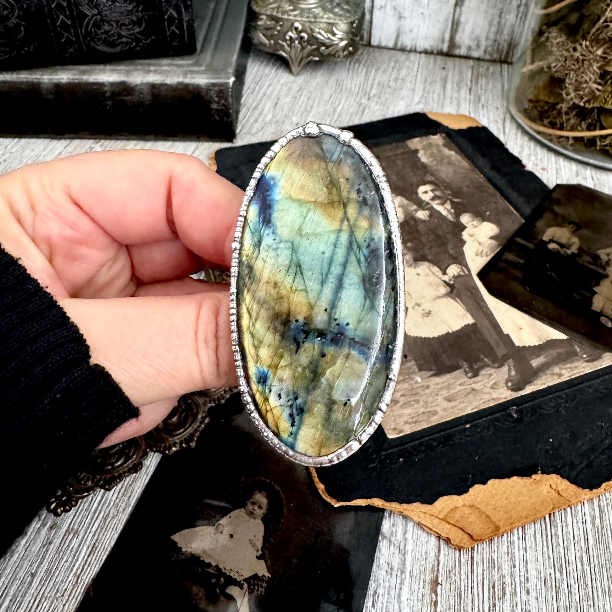 The Colossal Collection - Labradorite Crystal Ring Fine Silver Size 9 / One of a Kind FOXLARK