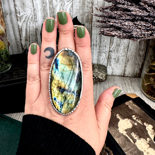 The Colossal Collection - Labradorite Crystal Ring Fine Silver Size 9 / One of a Kind