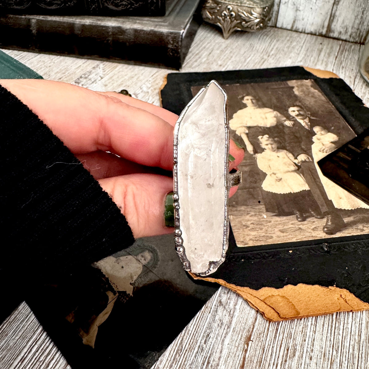 The Colossal Collection - Raw Clear Quartz Crystal Ring Fine Silver Size 7.5 / One of a Kind FOXLARK