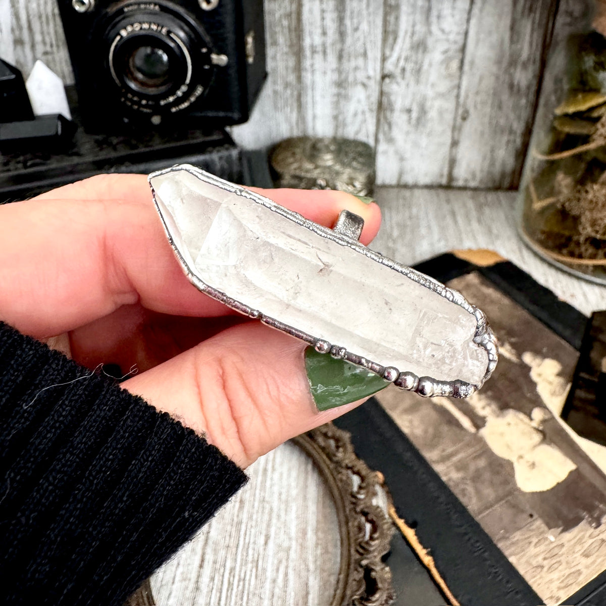 The Colossal Collection - Raw Clear Quartz Crystal Ring Fine Silver Size 7.5 / One of a Kind FOXLARK