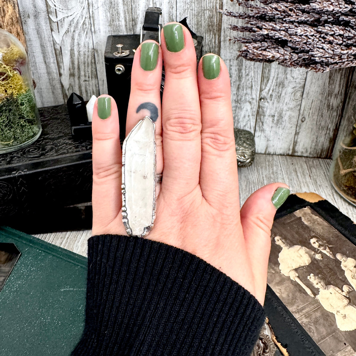 The Colossal Collection - Raw Clear Quartz Crystal Ring Fine Silver Size 7.5 / One of a Kind FOXLARK