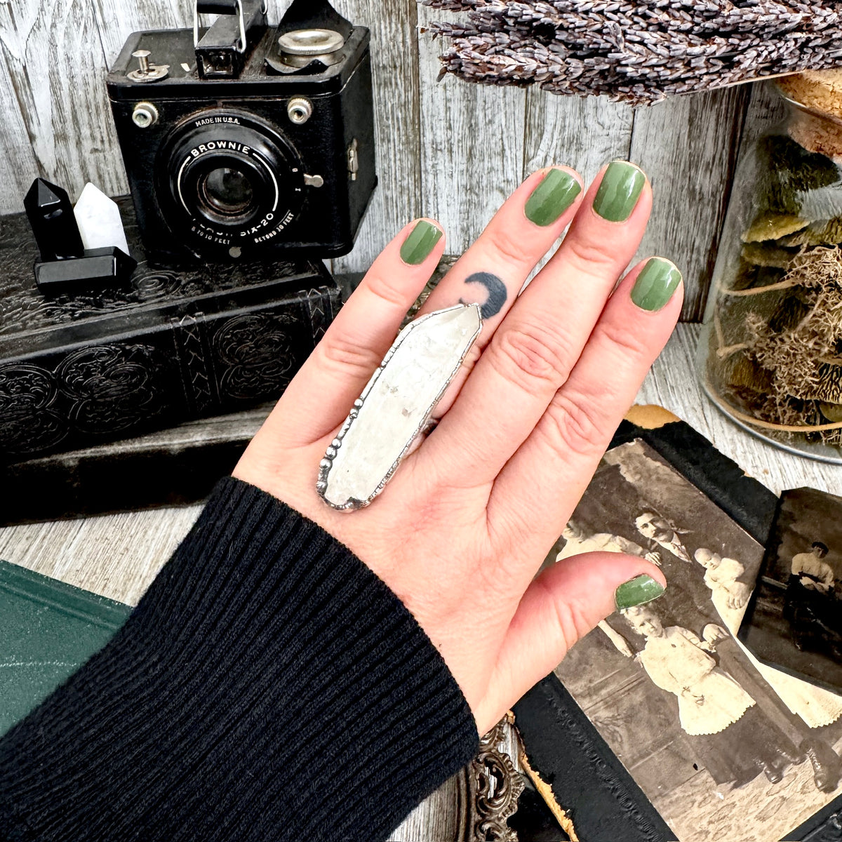 The Colossal Collection - Raw Clear Quartz Crystal Ring Fine Silver Size 7.5 / One of a Kind FOXLARK