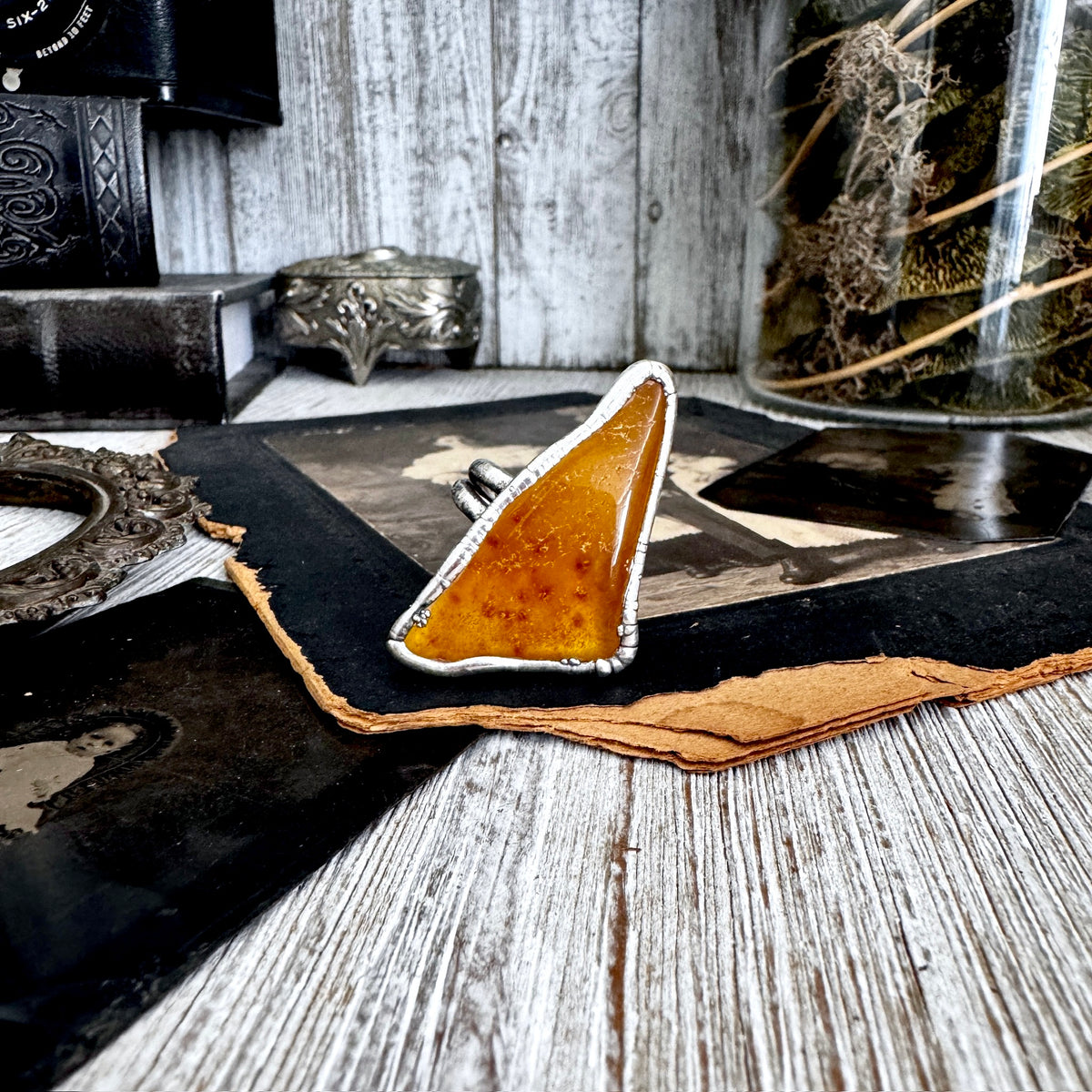 The Colossal Collection - Raw Baltic Amber Ring Fine Silver Size 11 /  One of a Kind FOXLARK