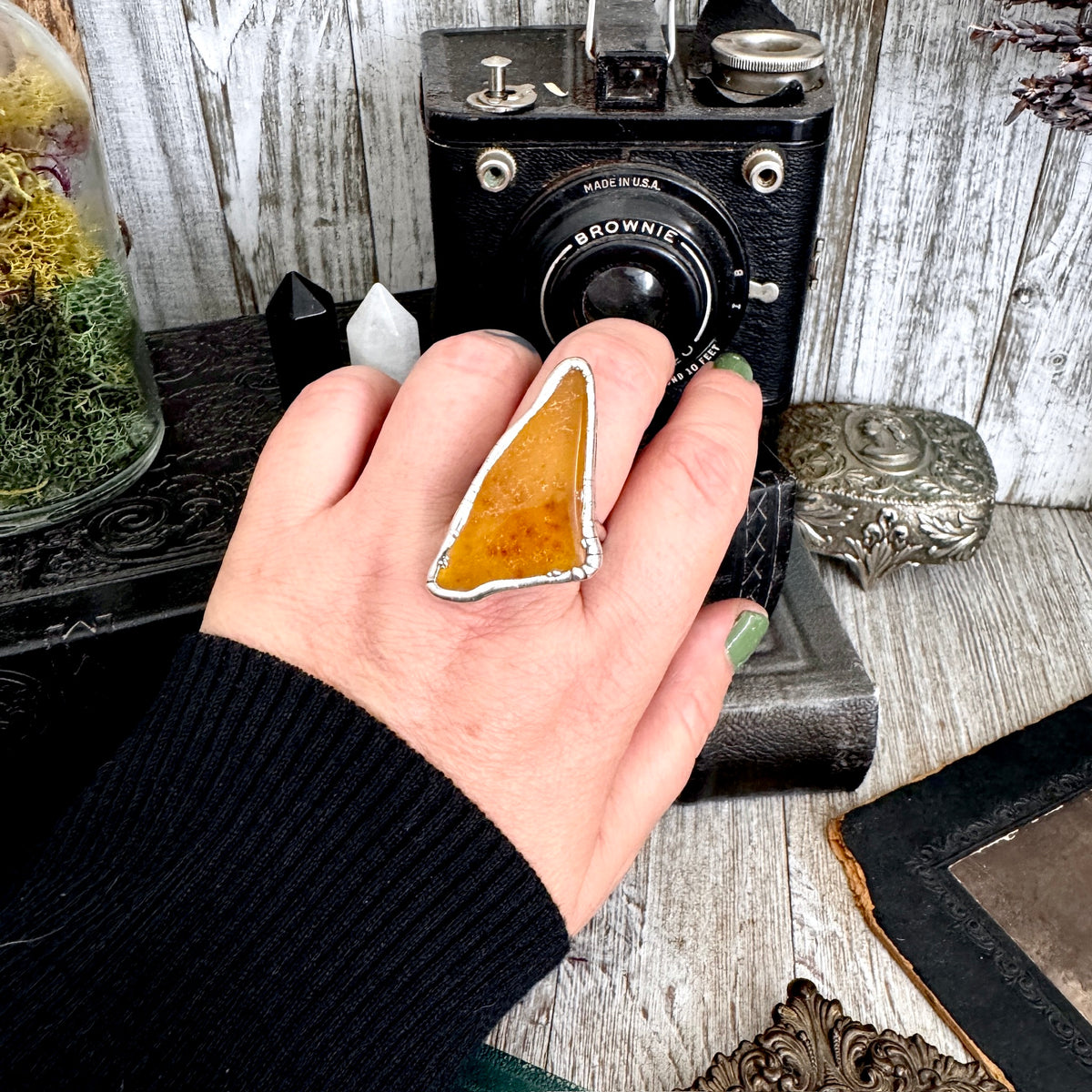The Colossal Collection - Raw Baltic Amber Ring Fine Silver Size 11 /  One of a Kind FOXLARK
