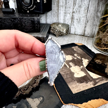 The Colossal Collection - Aqua Aura Quartz Crystal Ring Set in Fine Silver Size 8 / One of a Kind FOXLARK