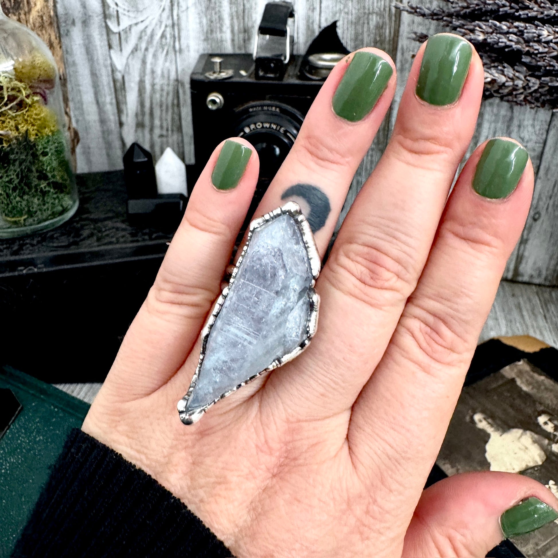The Colossal Collection - Aqua Aura Quartz Crystal Ring Set in Fine Silver Size 8 / One of a Kind FOXLARK