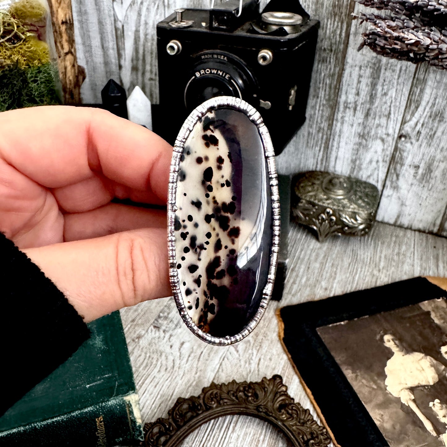 The Colossal Collection - Montana Moss Agate Crystal Ring Fine Silver Size 10.5 /One of a Kind FOXLARK