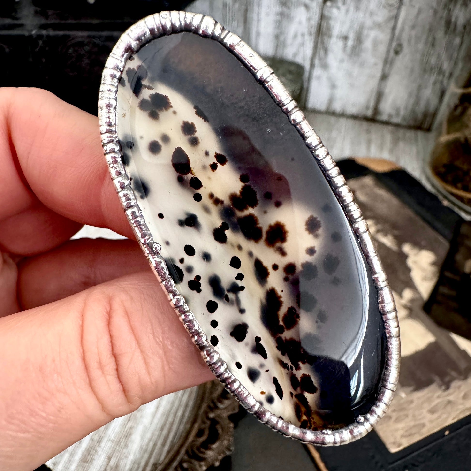 The Colossal Collection - Montana Moss Agate Crystal Ring Fine Silver Size 10.5 /One of a Kind FOXLARK