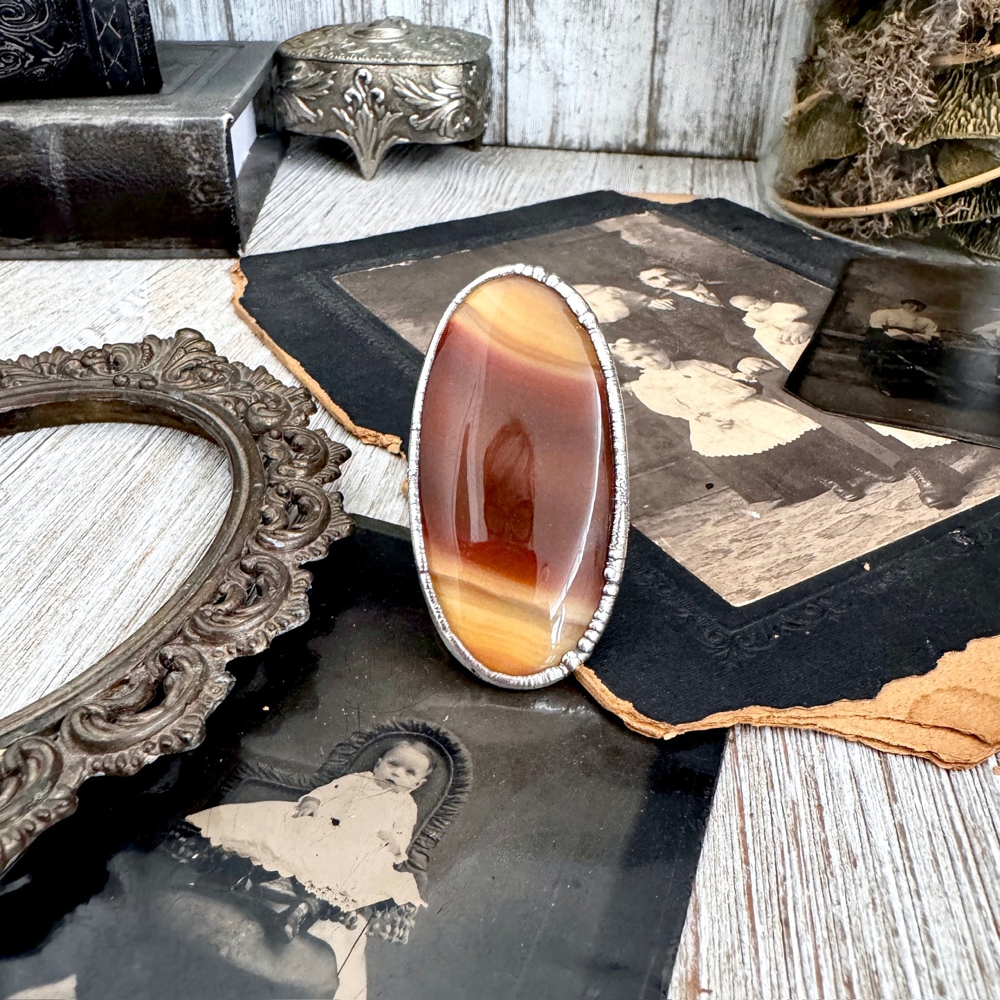 The Colossal Collection - Red Banded Agate Crystal Ring Fine Silver Size 9 / One of a Kind FOXLARK