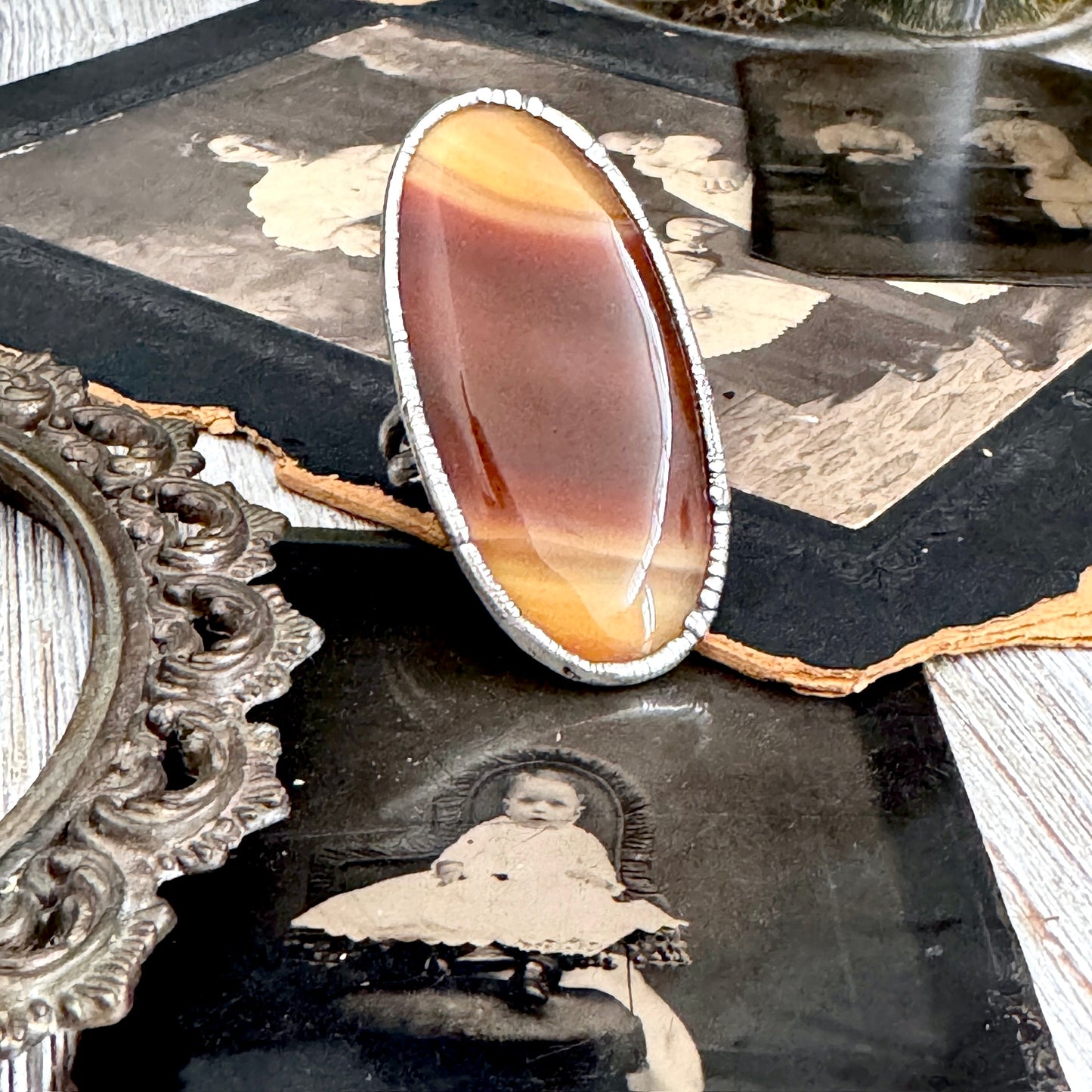 The Colossal Collection - Red Banded Agate Crystal Ring Fine Silver Size 9 / One of a Kind FOXLARK