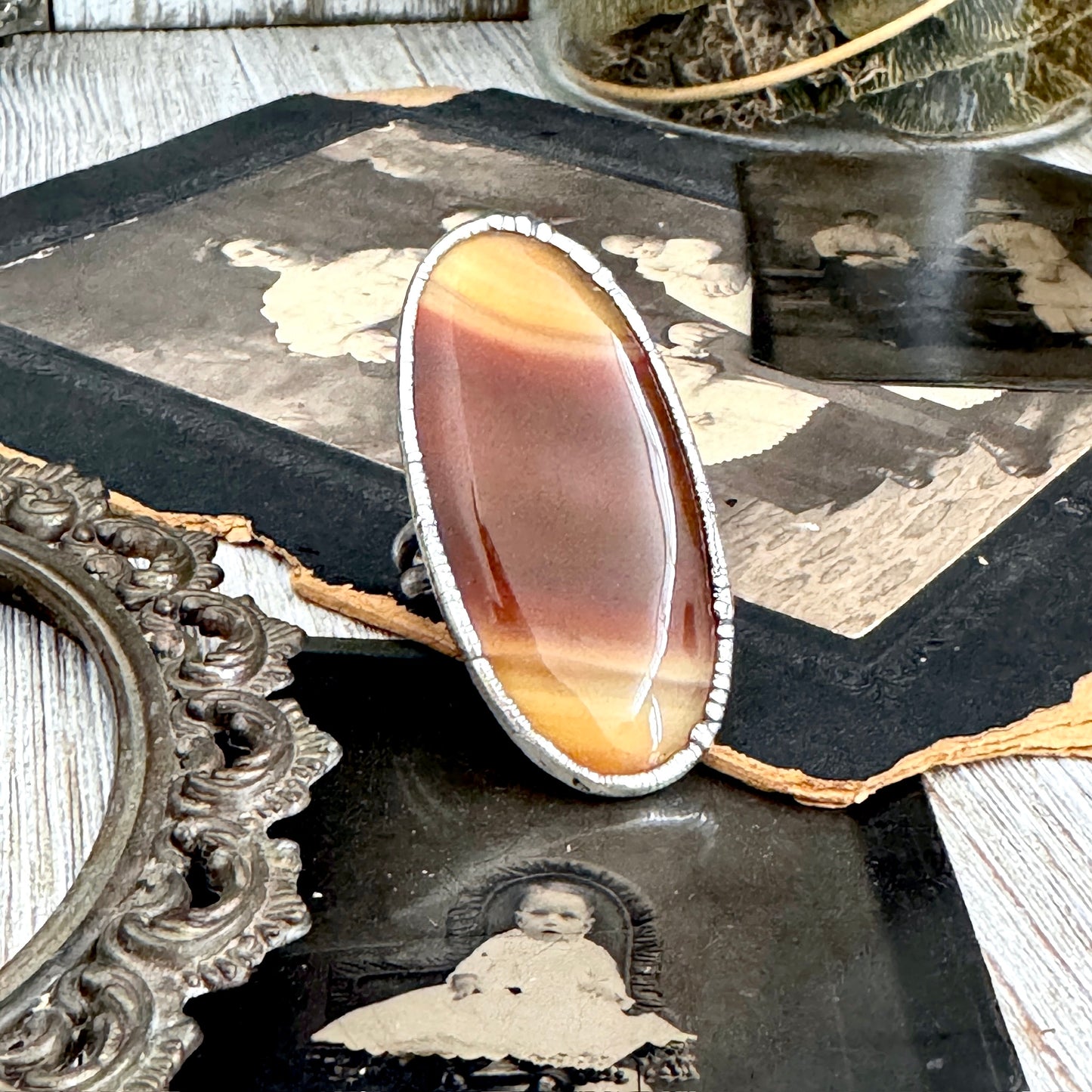 The Colossal Collection - Red Banded Agate Crystal Ring Fine Silver Size 9 / One of a Kind FOXLARK