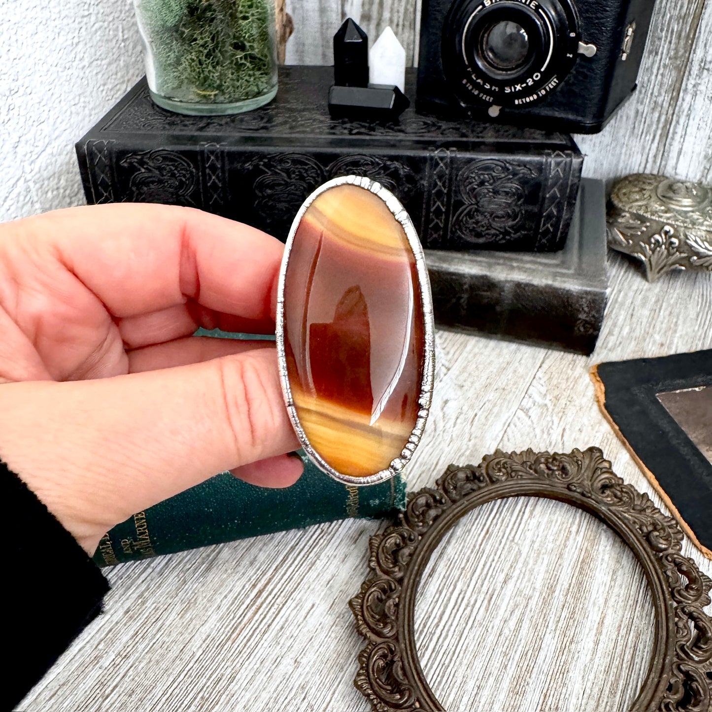 The Colossal Collection - Red Banded Agate Crystal Ring Fine Silver Size 9 / One of a Kind FOXLARK
