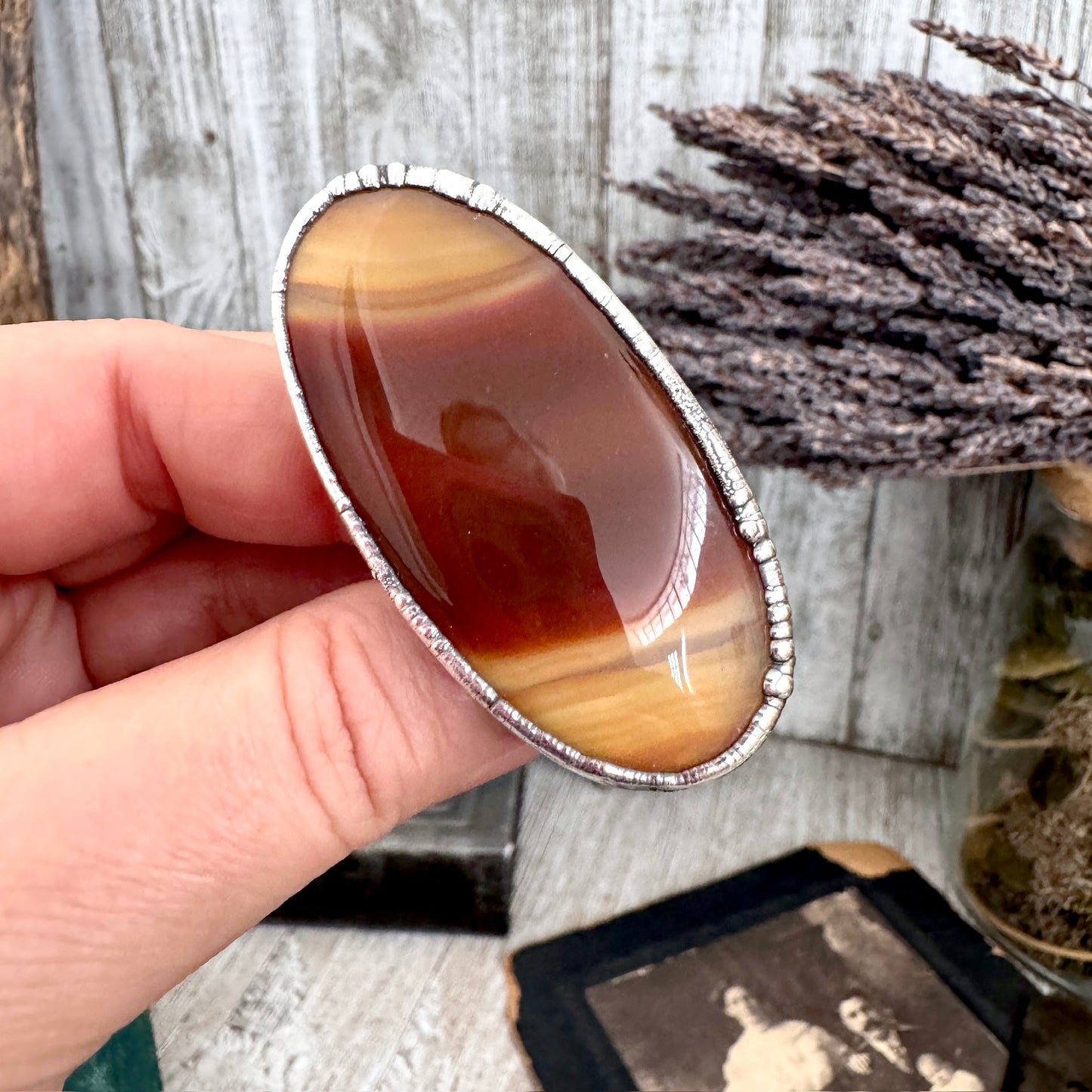The Colossal Collection - Red Banded Agate Crystal Ring Fine Silver Size 9 / One of a Kind FOXLARK