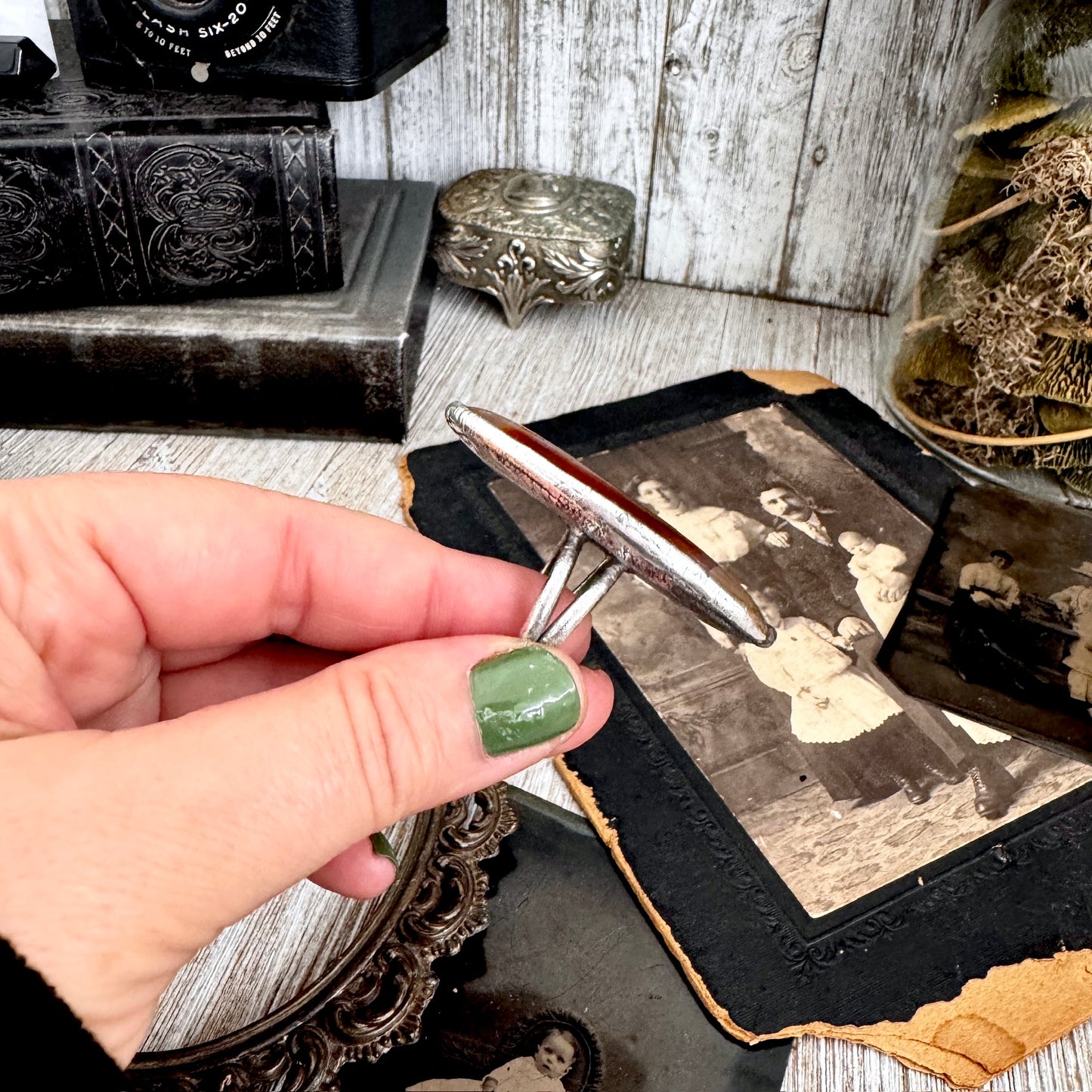 The Colossal Collection - Red Banded Agate Crystal Ring Fine Silver Size 9 / One of a Kind FOXLARK