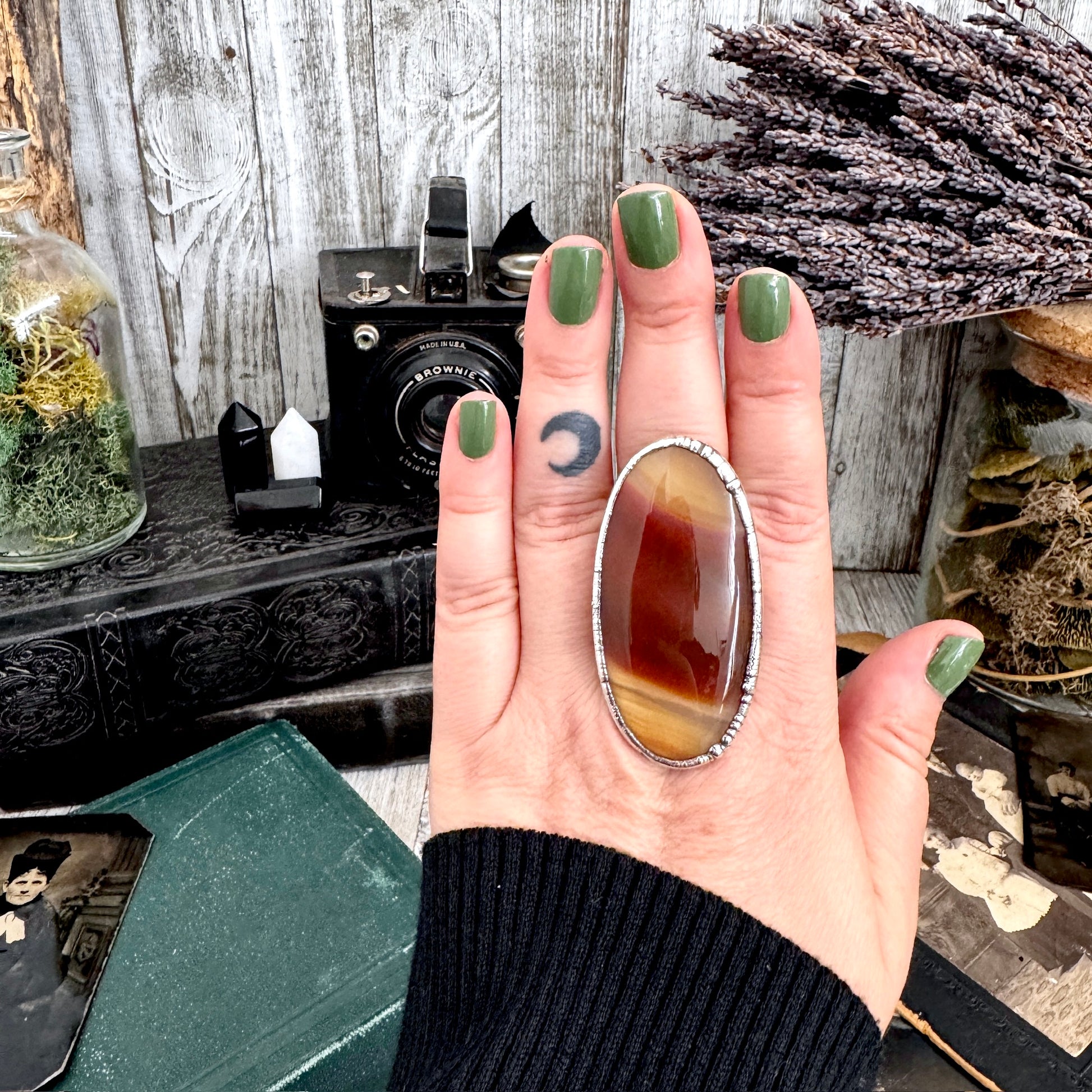 The Colossal Collection - Red Banded Agate Crystal Ring Fine Silver Size 9 / One of a Kind FOXLARK