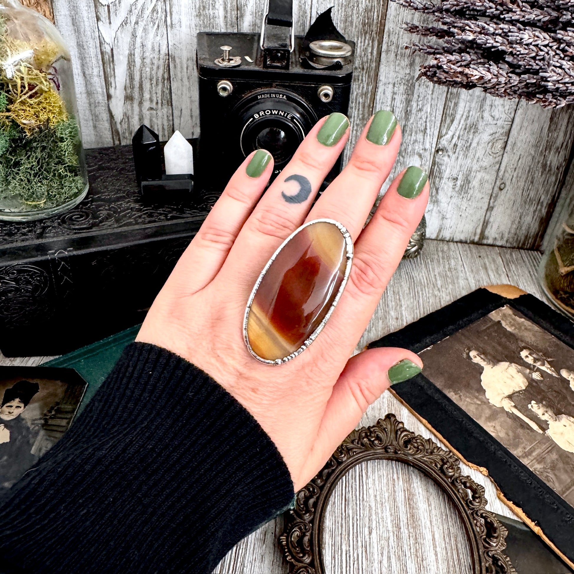 The Colossal Collection - Red Banded Agate Crystal Ring Fine Silver Size 9 / One of a Kind FOXLARK