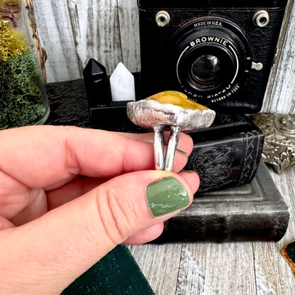 The Colossal Collection - Raw Baltic Amber Crystal Ring Fine Silver Size 8 / One of a Kind FOXLARK