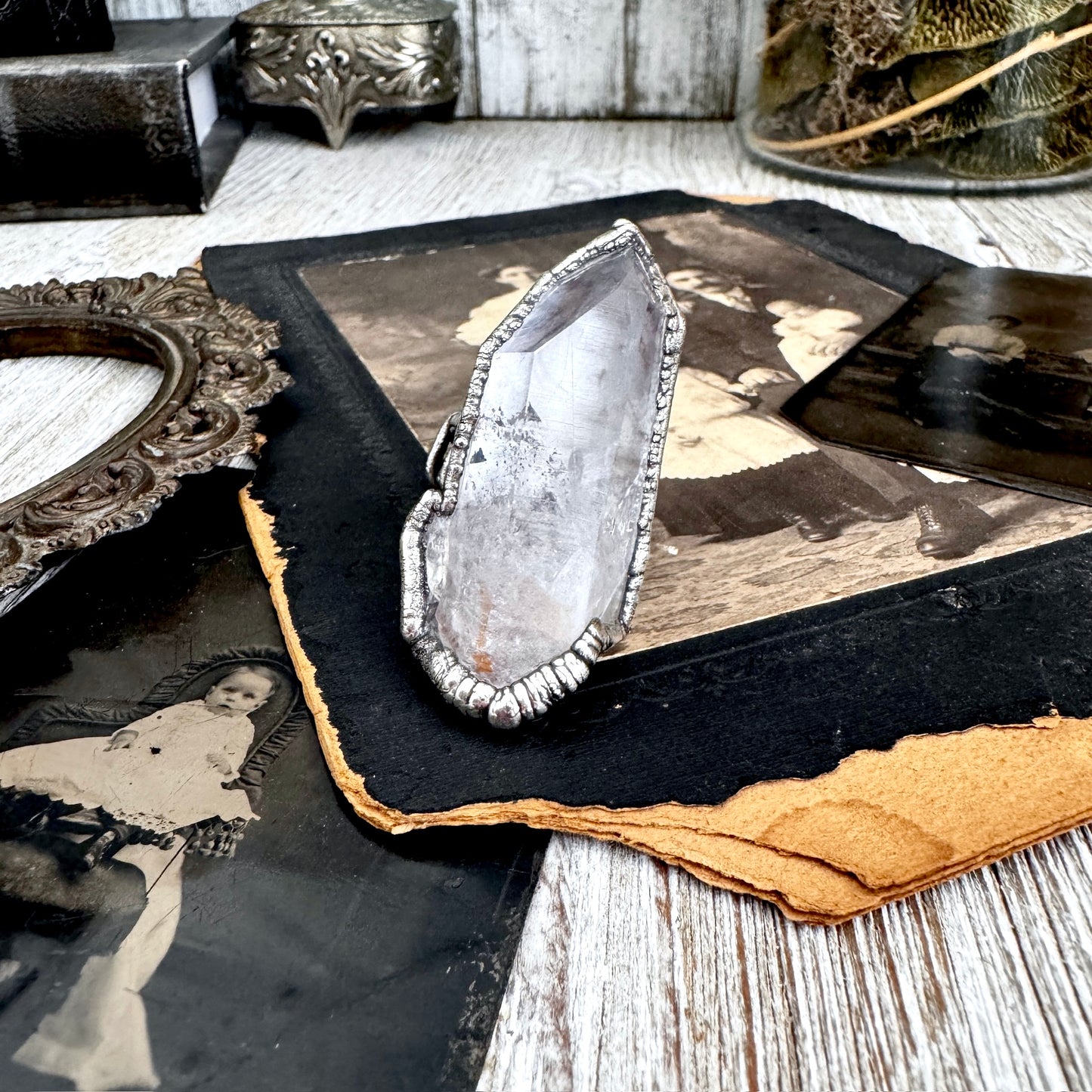 The Colossal Collection - Aqua Aura Quartz Crystal Ring Set in Fine Silver Size 8.5 / One of a Kind FOXLARK