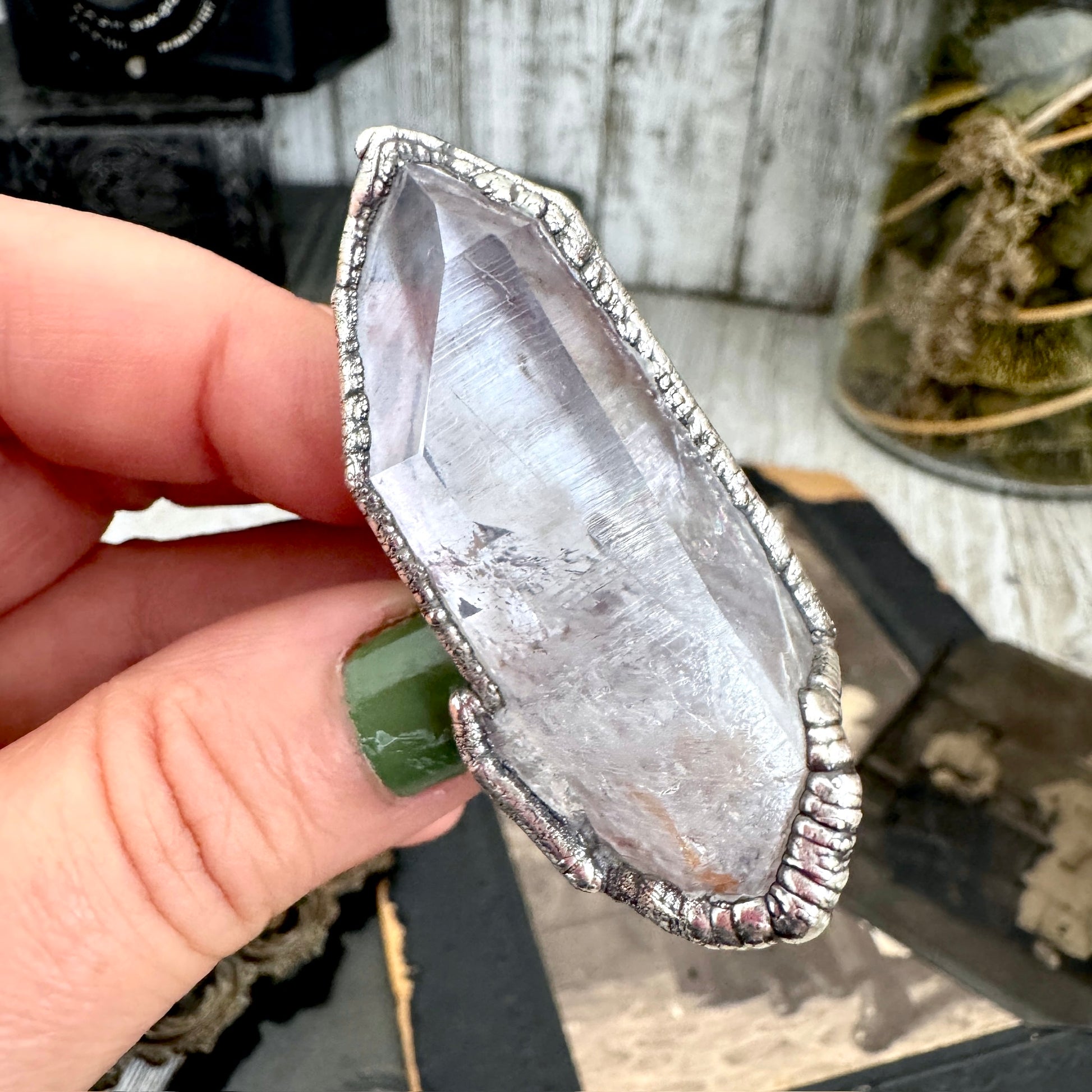 The Colossal Collection - Aqua Aura Quartz Crystal Ring Set in Fine Silver Size 8.5 / One of a Kind FOXLARK