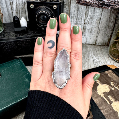 The Colossal Collection - Aqua Aura Quartz Crystal Ring Set in Fine Silver Size 8.5 / One of a Kind FOXLARK