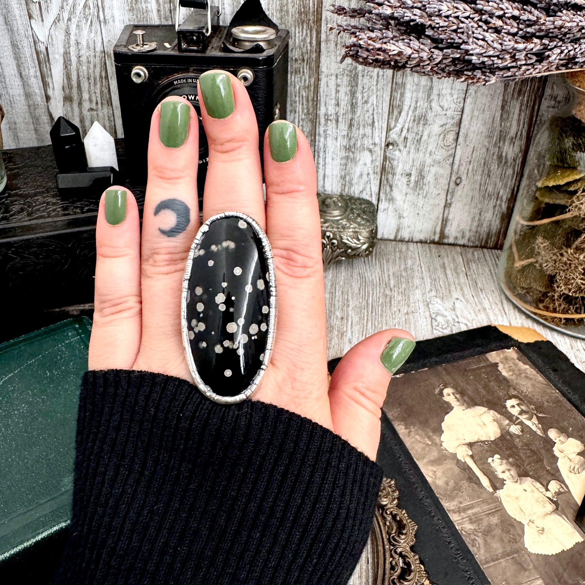 The Colossal Collection - Galaxy Obsidian Ring Set in Fine Silver Size 8.5 / One of a Kind FOXLARK