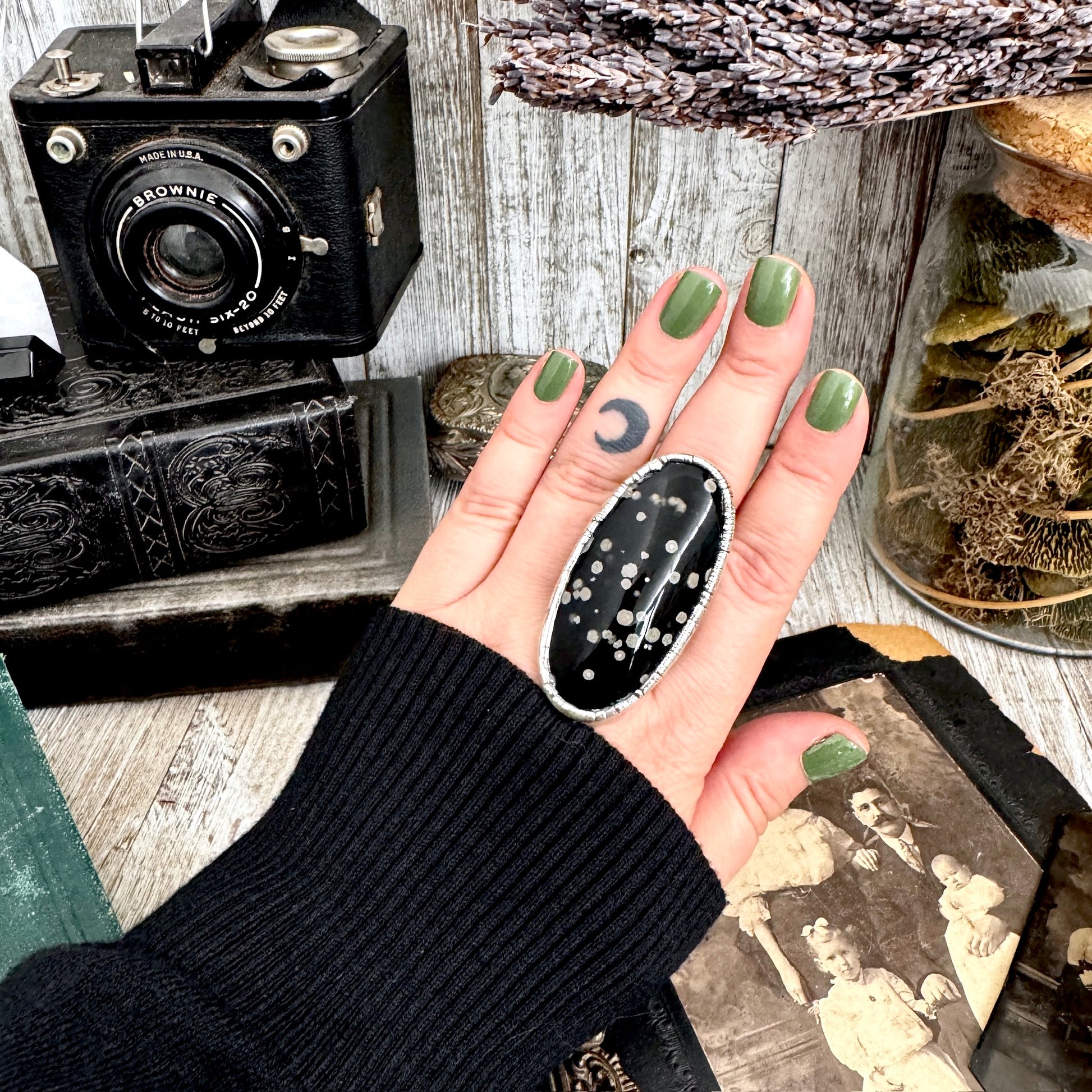 The Colossal Collection - Galaxy Obsidian Ring Set in Fine Silver Size 8.5 / One of a Kind FOXLARK