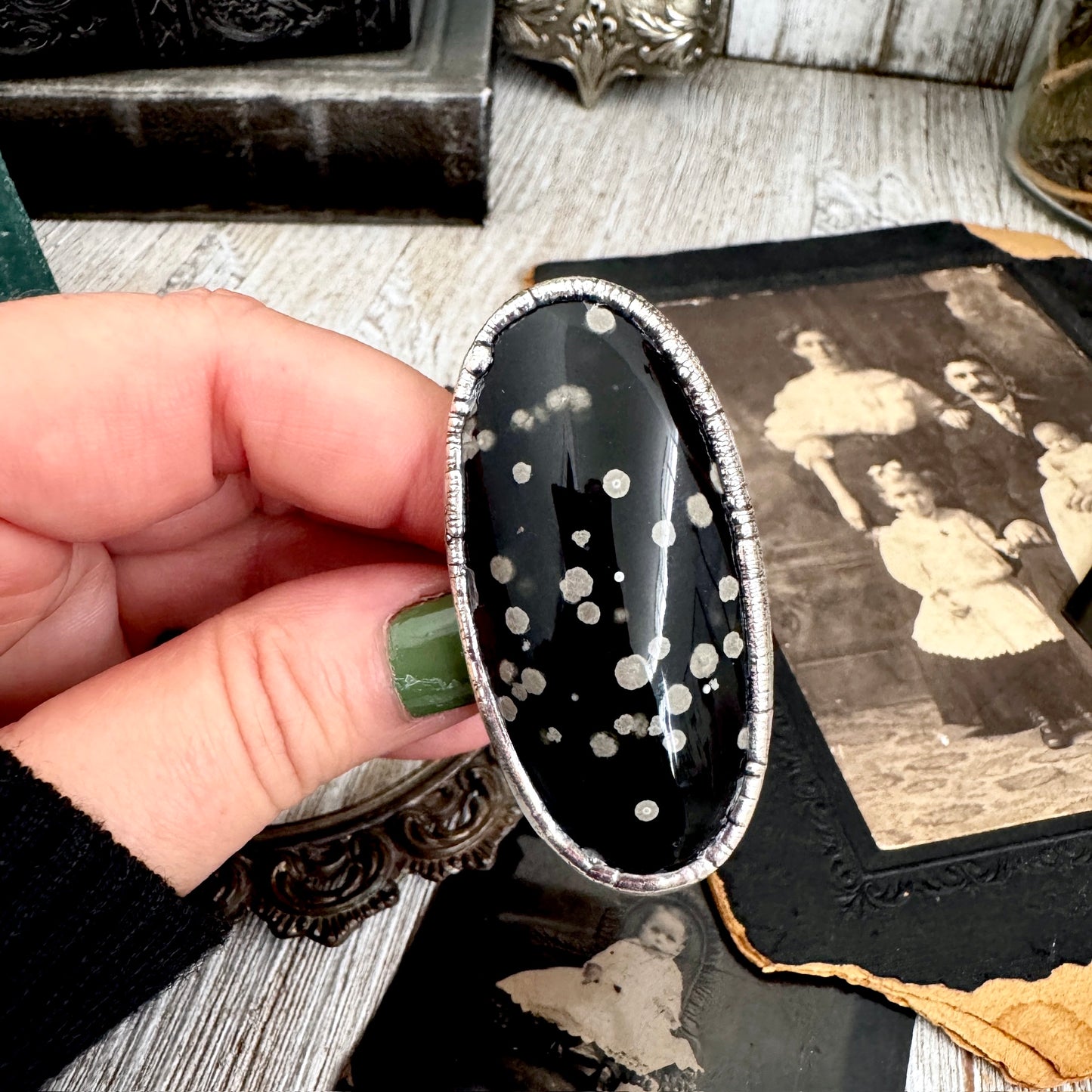 The Colossal Collection - Galaxy Obsidian Ring Set in Fine Silver Size 8.5 / One of a Kind FOXLARK