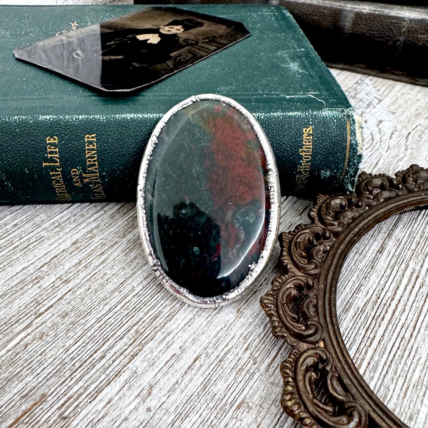 The Colossal Collection - Bloodstone Crystal Statement Ring Size 9 Fine Silver / One Of A Kind FOXLARK